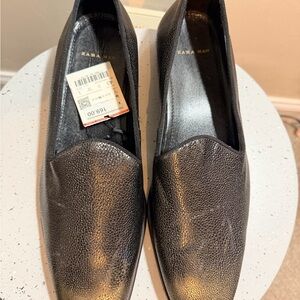 Zara Textured Black Slip-On Loafers